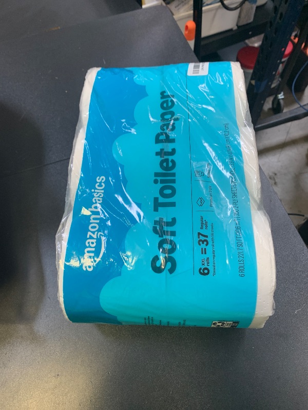 Photo 1 of Amazon Basics 2-Ply Soft Toilet Paper, 6 Rolls (1 Pack of 6), Equivalent to 37 Regular Rolls, Packaging May Vary