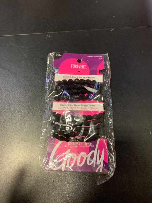 Photo 1 of Goody Ouchless Forever Hair Elastics, 10 Ct, Black, Damage-Free Bands, 3X Stronger Elastic Ties, Retainable Shape, 16 Strand Inner Core, Styling Accessories for Women & Men, All Hair Types
