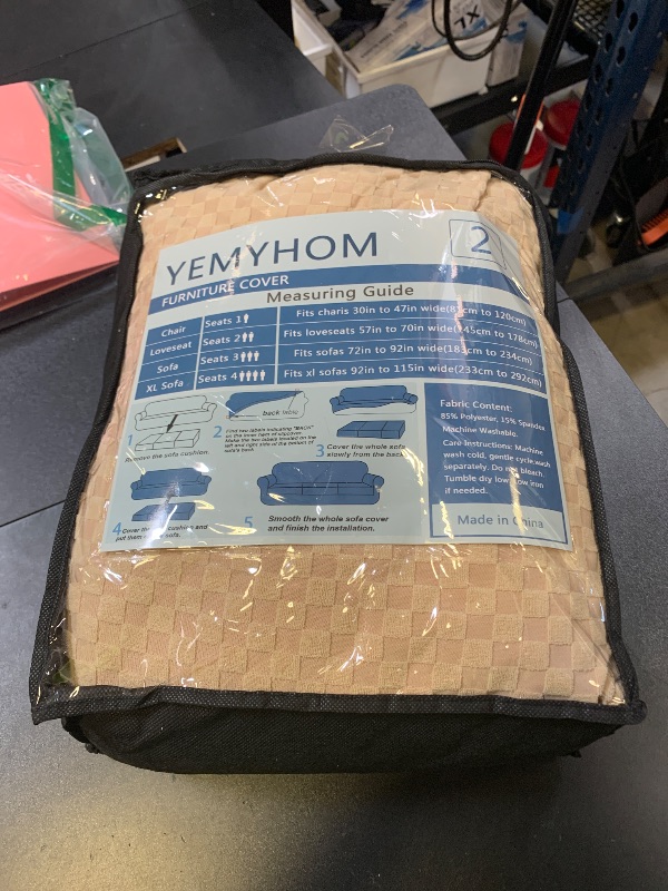 Photo 1 of YEMYHOM Latest Checkered 3 Pieces Couch Covers for 2 Cushion Couch High Stretch Sofa Cover with 2 Extra Large Seat Cushion Covers Anti Slip Elastic Slipcovers (Beige), 71"-91"(2 Cushions)