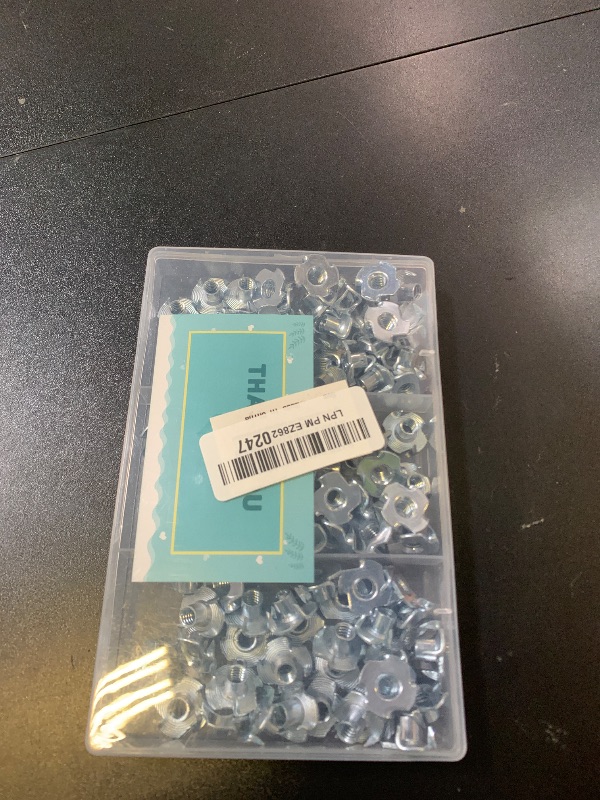 Photo 1 of 1/4"-20 T-Nuts (100 Pack), Zinc-Plated Steel Corrosion Resistant, 5/16" Barrel Length, 4-Pronged Tee Nut for Wood, Rock Climbing Holds, Cabinetry
