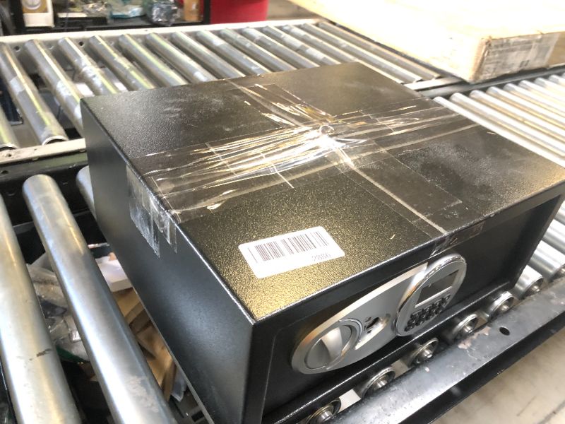 Photo 1 of **LOCKED** Amazon Basics Steel Security Safe and Lock Box with Programmable Electronic Keypad, Secure for Cash, Jewelry, Documents, Black, 0.7 Cubic Feet, 16.9-x-14.6-x-7.1-inches (WxDxH)