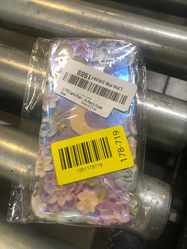 Photo 1 of QLTYPRI Case for iPhone 14, Laser Colorful Retro Oil Painting Flower Moon Cloud Pattern Cute Curly Wave Border Phone Case for Girls Women, Shockproof TPU Protective Phone Cover for iPhone 14 -Purple#3