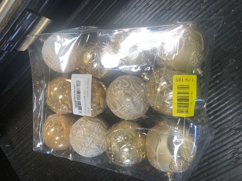 Photo 1 of Hollyone 3.15"/80mm Gold Christmas Ball Ornaments 12 Pcs Shatterproof Christmas Tree Relief Ornament Set Large Hanging Balls for Xmas Wedding Holiday Wreath Home Decorations