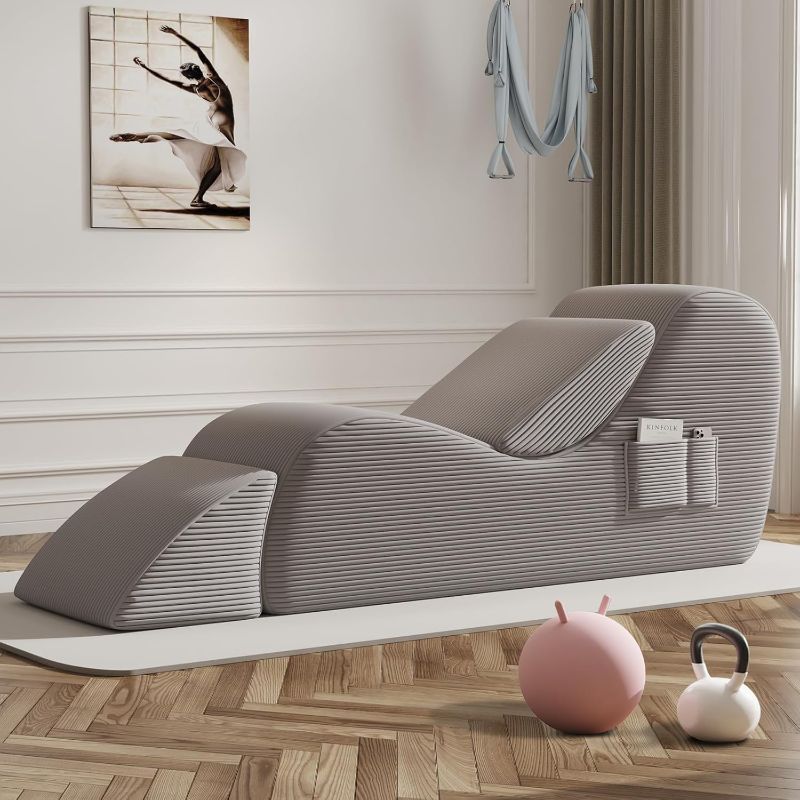 Photo 1 of Yoga Chair for Adults, Ergonomic Chaise Lounge Chair for Yoga with Side Pocket&Lumbar Pillow&Ottoman, Perfect for Stretching, Relaxation-Gray