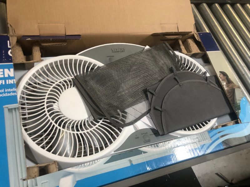 Photo 1 of Comfort Zone 9-Inch Window Fan with Dual 3-Speed Fans, Auto-Locking Expanders, 3 Modes (Cool, Circulate, Exhaust), Wi-Fi App Control, Fabric Cover & Bug Screen