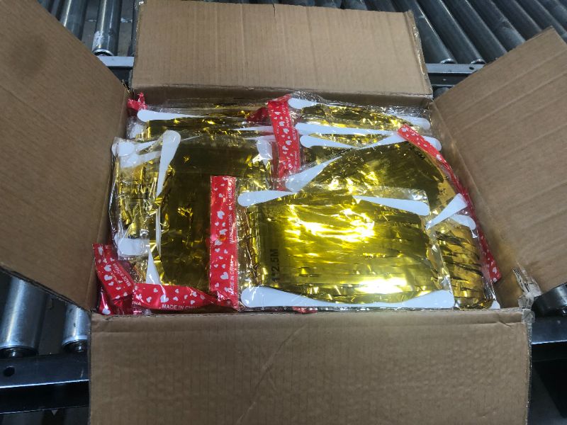 Photo 1 of 100 Pack Gold Foil Fringe Backdrop Curtains 3.2ft x 8.2ft Gold Tinsel Foil Fringe Curtains for Birthday Party Decorations Photo Booth Backdrop for Halloween Christmas New Year Holiday Decorations