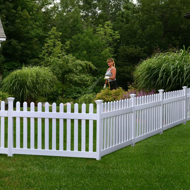 Photo 1 of 3ft H x 6ft W (1 Panel + 1 Post) No Dig Zippity Newport Fence Kit, White Vinyl Picket Fence, Easy Install Outdoor Fence for Backyard or Patio, DIY Decorative Fencing, ZP19002
