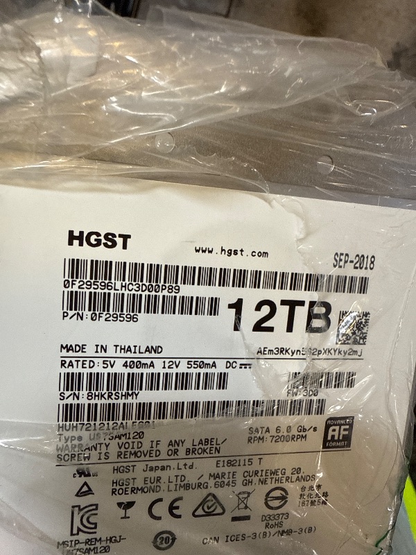 Photo 1 of HGST - WD Ultrastar DC HC520 HDD | HUH721212ALE601 | 12TB 7200RPM SATA 6Gb/s 256MB Cache 3.5-Inch | ISE 512e | Helium Data Center Internal Hard Disk Drive (Renewed)