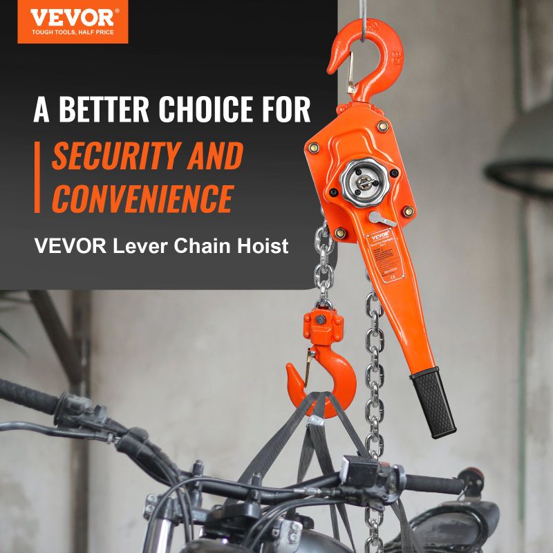 Photo 1 of VEVOR Manual Lever Chain Hoist, 3 Ton 6600 lbs Capacity 20 FT Come Along, G80 Galvanized Carbon Steel with Weston Double-Pawl Brake, Auto Chain Leading & 360° Rotation Hook, for Garage Factory Dock
