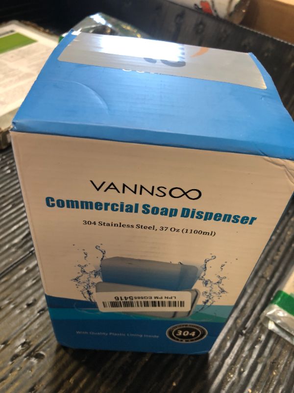 Photo 1 of VANNSOO Commercial Wall Mount Stainless Steel Soap Dispenser, Rust-Proof Lining Liquid Hand Sanitizer Dispenser Bathroom 1100 ml / 37 oz. (Horizontal)