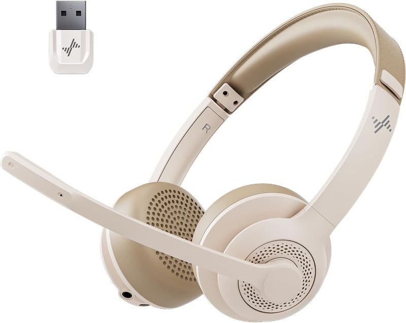 Photo 1 of Wireless Headset with AI Noise Cancelling Microphone Bluetooth Headset - Bluetooth V5.2 Headphones with USB Dongle & Mic Mute for Computer/Laptop/PC/iPhone/Android/Cell Phones