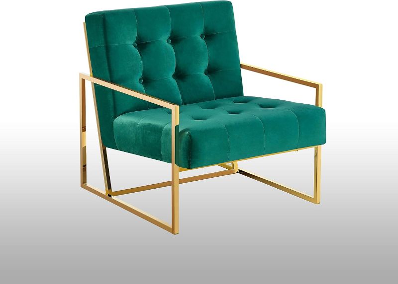 Photo 1 of Best Master Furniture Neville Modern Mid-Century Velvet Living Room Accent Chair, Emerald
