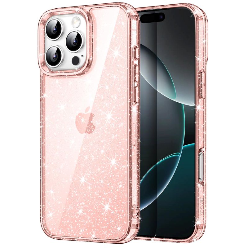 Photo 1 of JETech Glitter Case for iPhone 16 Pro Max 6.9-Inch, Bling Sparkle Shockproof Phone Bumper Cover, Cute Sparkly for Women and Girls (Pink)