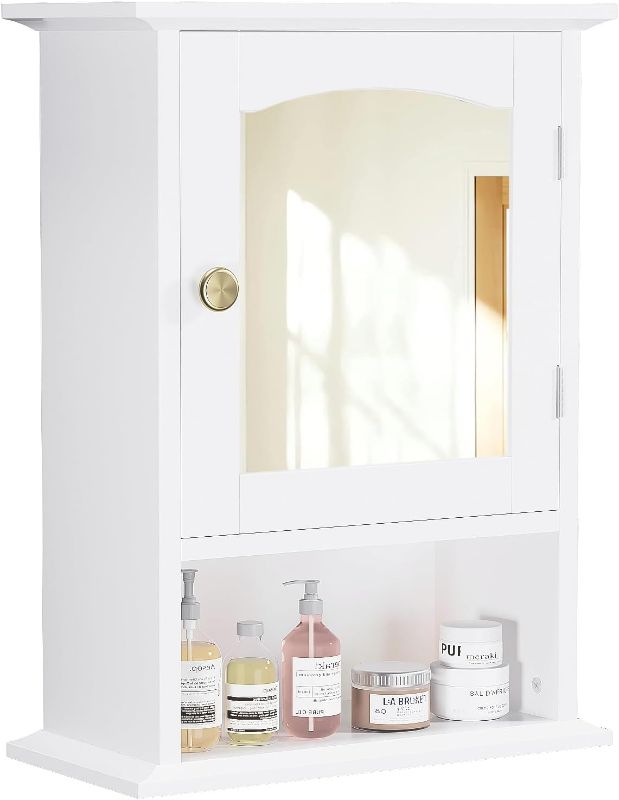Photo 1 of VECELO Bathroom Wall Cabinet with Mirror, Small Medicine Cabinets with Door, Wood Adjustable Shelf, 14.7 x 19.8 x 7.1 Inches, White
