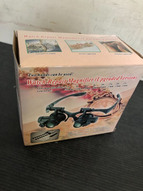 Photo 1 of mlogiroa Head Mount Magnifying Glass with LED Light, Jewelers Loupe Magnifier with 8 Interchangeable Lens 2.5X/4X/6X/8X/10X/15X/ 20X/25X for Close Work/Electronics/Eyelash/Crafts/Jewelry/Repair