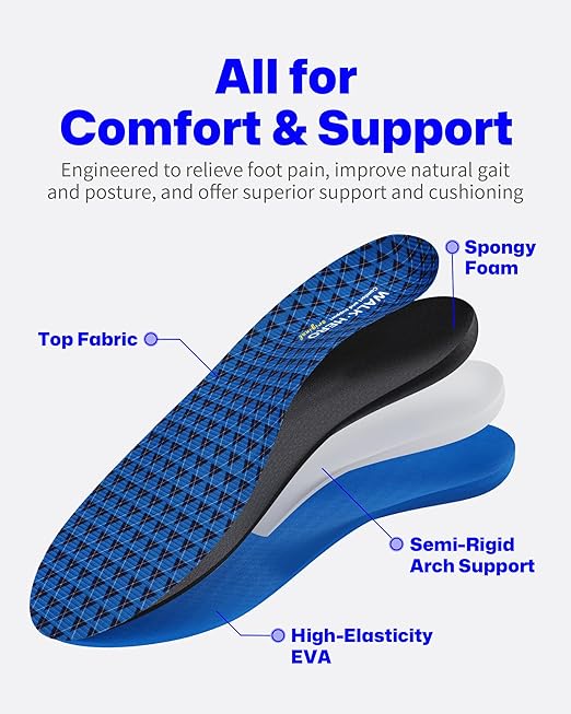 Photo 1 of Walkhero Plantar Fasciitis Insoles - High Arch Support Inserts for Men and Women, Flat Foot Orthotic Insoles, Relieve Foot Pain and Fatigue