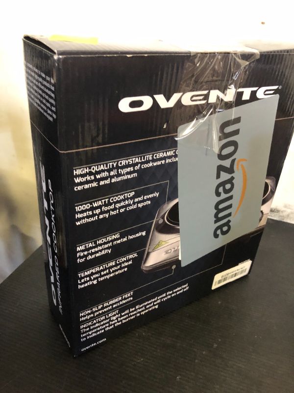 Photo 1 of OVENTE Countertop Infrared Single Burner, 1000W Electric Hot Plate with 7” Ceramic Glass Cooktop, 5 Level Temperature Setting & Easy to Clean Base, Compact Stove for Home Dorm Office, Silver BGI101S