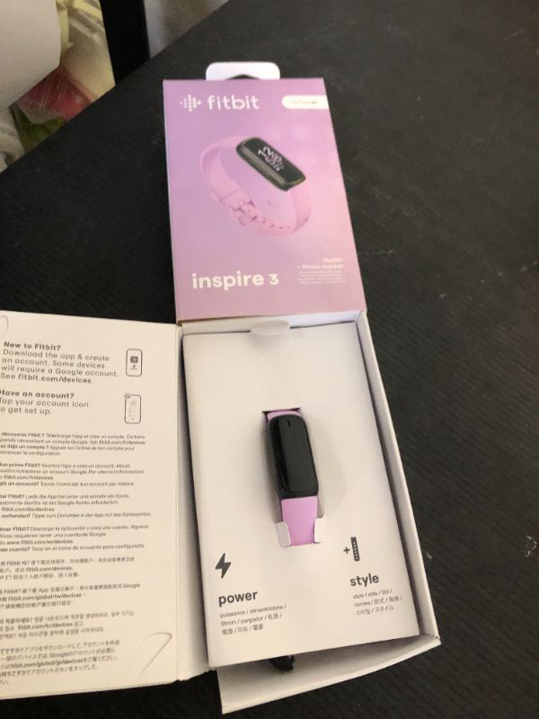 Photo 1 of Fitbit Inspire 3 Health &-Fitness-Tracker with Stress Management, Workout Intensity, Sleep Tracking, 24/7 Heart Rate and more, Lilac Bliss/Black, One Size (S & L Bands Included)