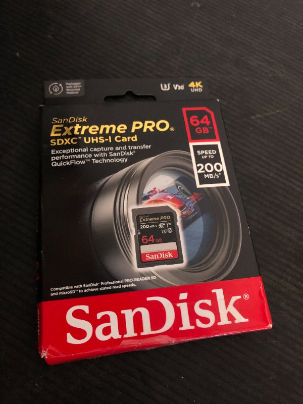 Photo 1 of SanDisk 64GB Extreme PRO SDXC UHS-I Memory Card - C10, U3, V30, 4K UHD, SD Card - SDSDXXU-064G-GN4IN