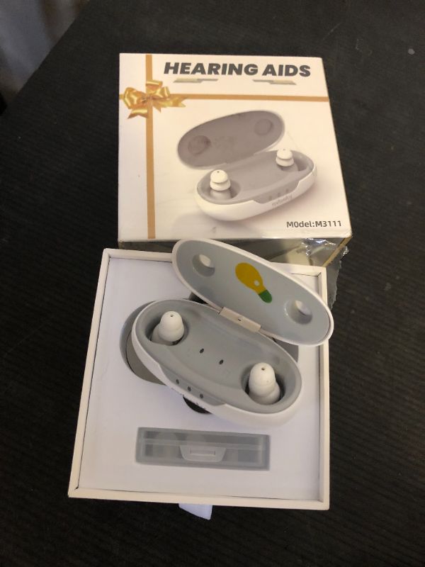 Photo 1 of OTC Hearing Aids for Seniors - Hearing Aids with Digital Chips, Supermini Rechargeable Hearing Amplifiers Invisible with 16-Channel Sound Processing 3 Volume and 80H Wireless Charging Case (White)