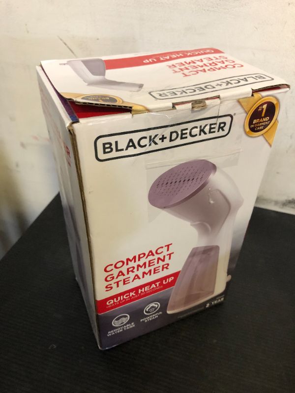 Photo 1 of BLACK+DECKER Compact Handheld Steamer, HGS012P, 25-Second Heat Up, 1000 Watts, Removes Wrinkles from Fabrics, Clothing and Upholstery