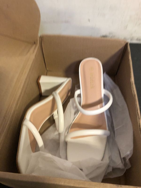Photo 1 of Avidirk Women's Square Open Toe Heeled Sandals Two Strap Mules Slip On Block Chunky Mid White Heels Sandals