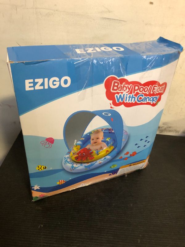 Photo 1 of EZIGO Baby Pool Float with Canopy UPF50+ Sun Protection, Inflatable Kids Pool Floats with Ocean Animal Toys for Babies 6-36 Months, Infant Swimming Float with Adjustable Safety Seat for Boys Girls