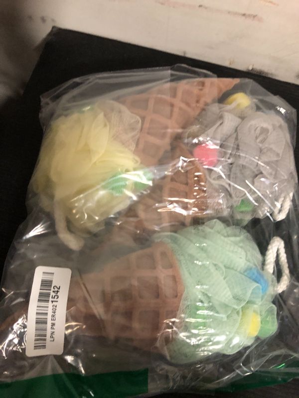 Photo 1 of Geiserailie 4 Pieces Kids Loofah Ice Cream Cone Bath Sponge Kids Bath Shower Sponge Body Scrubber Exfoliating Loofah for Spa Shower