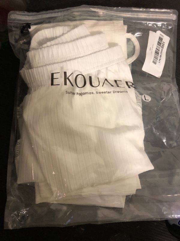 Photo 1 of Ekouaer Womens Pajama Sets Soft Lingerie Sleepwear 4 Piece Cami Shorts Set V Neck Pj Lace Nightwear White + Green Large