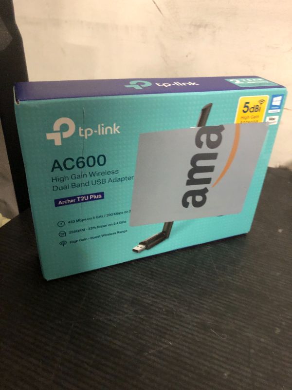 Photo 1 of TP-Link AC600 USB WiFi Adapter for PC (Archer T2U Plus)- Wireless Network Adapter for Desktop with 2.4GHz, 5GHz High Gain Dual Band 5dBi Antenna, Supports Win11/10/8.1/8/7/XP, Mac OS 10.9-10.14, Black