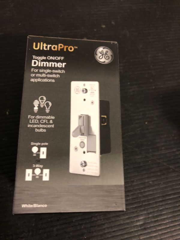 Photo 1 of GE Single Pole Dimmer Toggle Switch, On/Off/Dim Settings, for Dimmable LED, CFL and Incandescent Bulbs, DIY Project, UL Listed, White, 18025