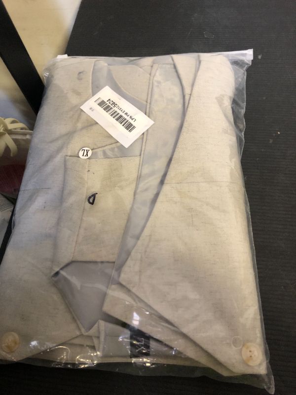 Photo 1 of Linen Suit for Men 2 Piece Slim Fit Seersucker Suits Mens Vest Shorts Suit Set Summer Beach Wedding Tuxedo Grey X-Large