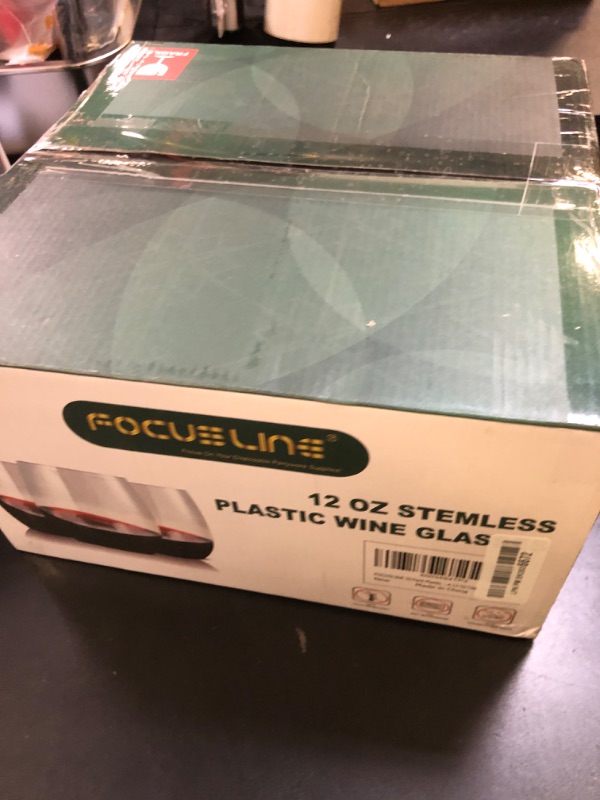Photo 1 of FOCUSLINE 32 Pack Plastic Wine Glasses Stemless, 12 Oz Crystal Clear Disposable Wine Cups, Reusable Plastic Wine Glasses for Parties Weddings, Shatterproof Recyclable and BPA-Free
