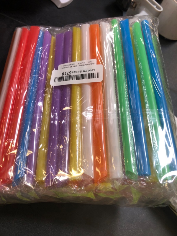Photo 1 of [Individually Wrapped] ANGLED TIPS 100 Pcs Disposable Jumbo Smoothie Straws, Wide Multi Colors Milkshakes Plastic Drinking Straws, BPA FREE (8.27" Long and 0.43" Diameter)