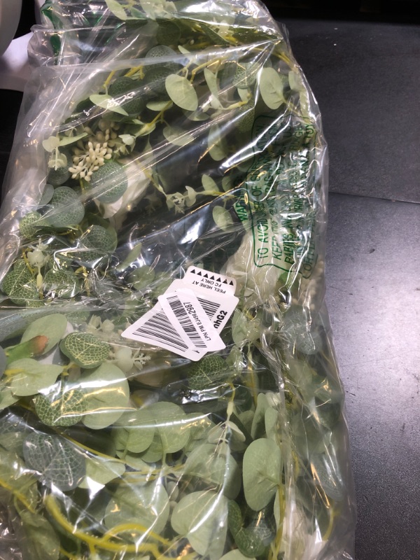 Photo 1 of Anna's Whimsy 5.91FT Artificial Eucalyptus Garland with Flowers, Fake Flower Rose Gypsophila, Faux Floral Greenery Garland for Wedding Spring Home Party Craft Art Table Runner Decor