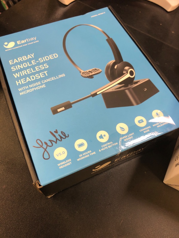 Photo 1 of Earbay Trucker Bluetooth Headset, Wireless Headphones with Mic Mute & USB Dongle, Wireless Headset with Microphone Noise Canceling & Charing Base for Work/PC Computer/Phones/Office/Meeting