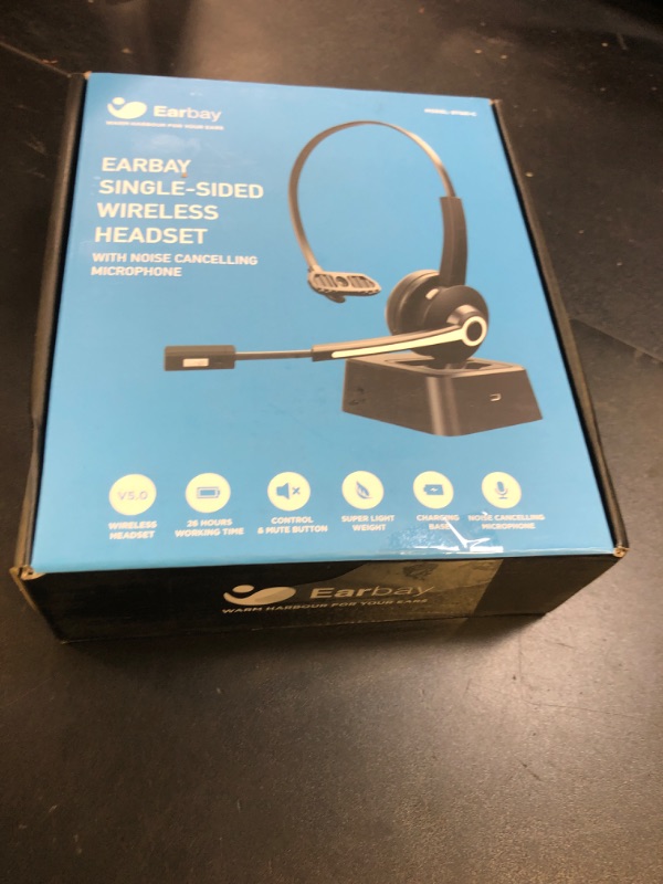 Photo 1 of Earbay Trucker Bluetooth Headset, Wireless Headphones with Mic Mute & USB Dongle, Wireless Headset with Microphone Noise Canceling & Charing Base for Work/PC Computer/Phones/Office/Meeting
