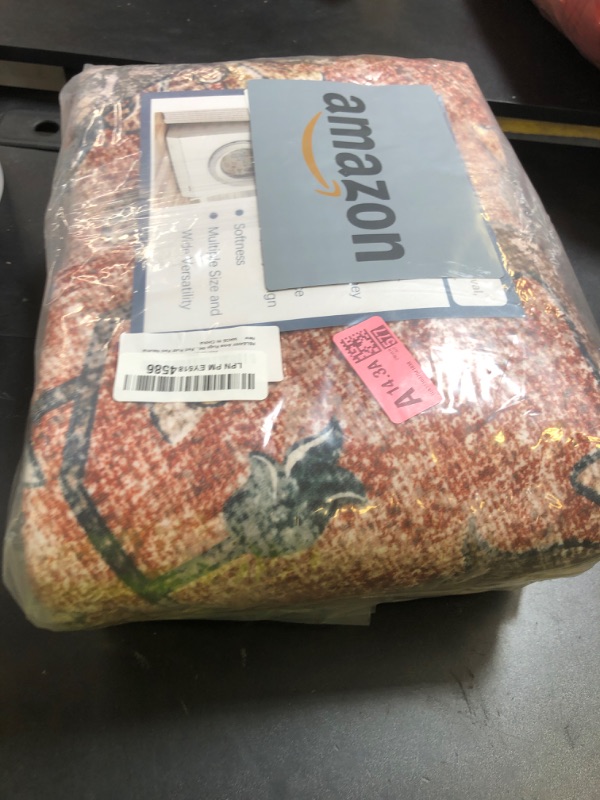 Photo 1 of RELEANY Area Rugs 6ft Washable Non-Slip, Floral Vintage Distress Print Pattern Medallion Carpet for Living Room Bedroom Dining Room, Brick Red Rust Neutral Brown Burnt Orange Green