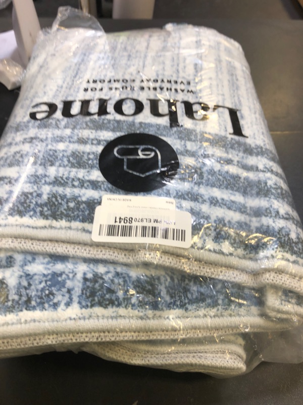 Photo 1 of Lahome Modern Abstract Runner Rug, Washable Blue 2x6 Runners for Hallways Non Slip Bathroom Rug Runners, Low-Pile Soft Kitchen Runner Rubber Backed Carpet Runner for Bedroom Entryway