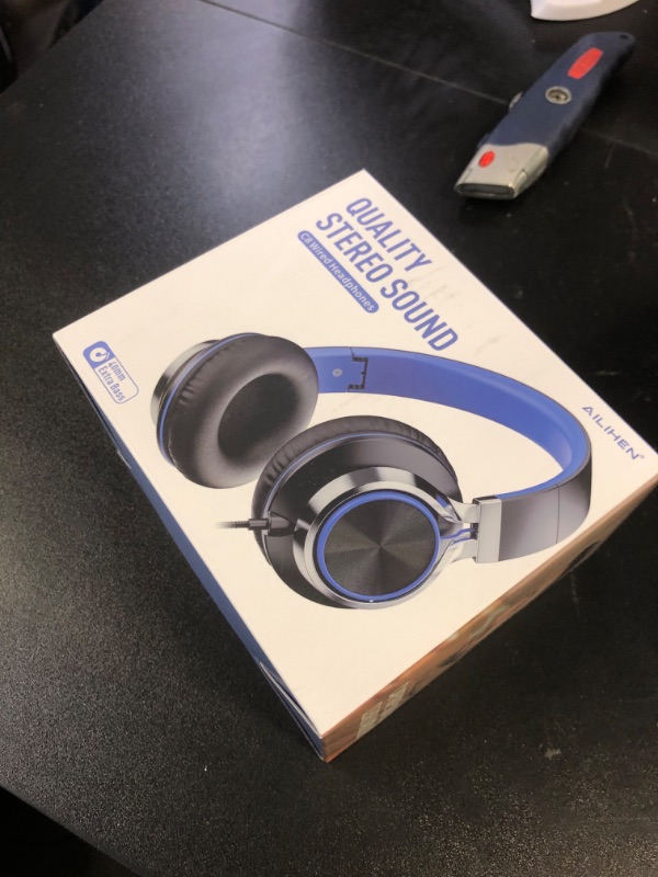 Photo 1 of AILIHEN C8 Headphones Wired, On-Ear Kids Headphones with Microphone and Volume Control Foldable Corded Stereo 3.5mm Headset for School Teens Smartphones Chromebook Laptop Tablets Travel (Black Blue)