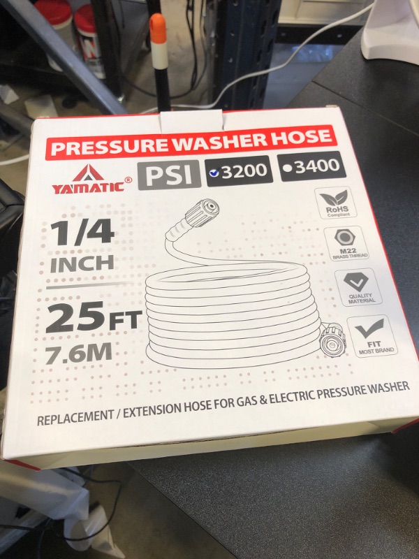 Photo 1 of YAMATIC Pressure Washer Hose 25FT 1/4" Kink Resistant M22 Brass Fitting Power Washer Hose Replacement for Ryobi, Troy Bilt, Greenworks, CRAFTSMAN & More High PressureWashers, 3200 PSI