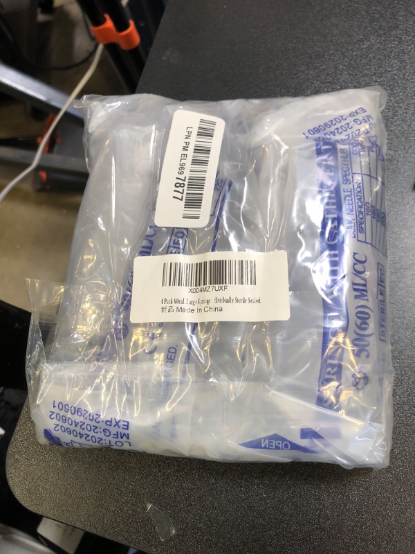 Photo 1 of 4 Pack 60mL Large Syringe for Liquid with Tip Cap, Plastic Liquid Syringes Individually Sterile Sealed