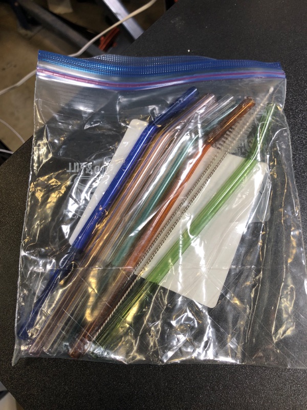 Photo 1 of 8 Pcs Reusable Glass Straws, 8"x8mm Eco-friendly Drinking Straws for Smoothies, Milkshakes, Tea, Juice, Cocktails - Multi-Color Mixed (8Pcs Bent)