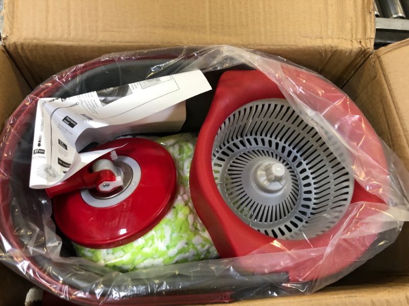 Photo 1 of SIMPLI-MAGIC 79349 Spin Mop Cleaning System with 3 Microfiber Mop Heads, Red/GRAY,Red/Black