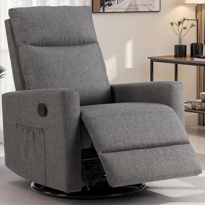 Photo 1 of Sweetcrispy Recliner Chair, 360 Swivel Rocker Chair for Adults, Glider Rocker Recliners, Nursery Chairs for Living Room, High Back, Upholstered Deep Seat, Grey