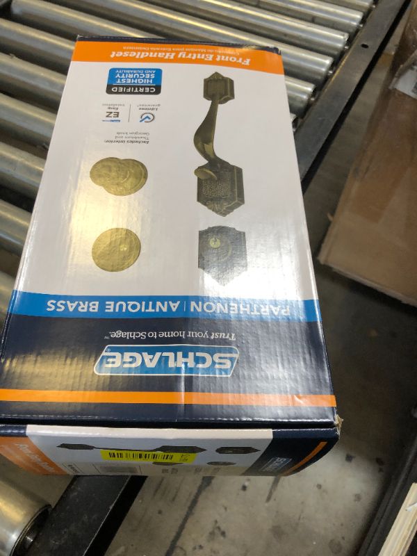 Photo 1 of Schlage F60 V PAR 609 GEO Parthenon Front Entry Handleset with Georgian Knob, Deadbolt Keyed 1 Side, Antique Brass