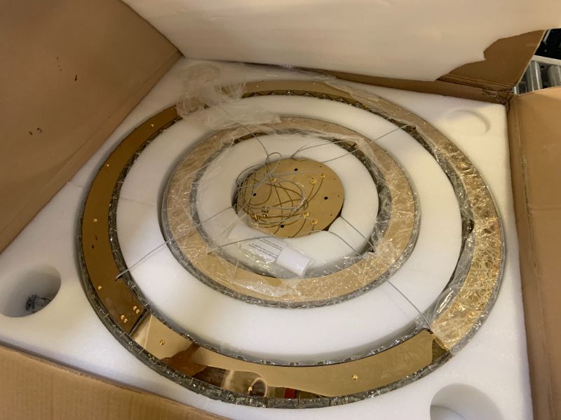 Photo 1 of Modern 2 Rings Chandelier, Crystal Chandeliers for Dining Room Round Ceiling Light Fixture for Living Room Bedroom Lighting LED Dimmable with Remote Ring Lights, Gold Light
