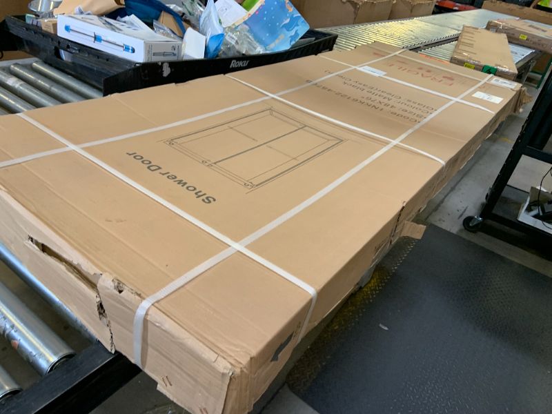 Photo 1 of -FACTORY SEALED- Sunrosa Frameless Double Sliding Shower Door 44-48" W x 76" H, 5/16" (8mm) Thick Easy-Clean Tempered Glass, Soft-Close Adjustable Shower Door with Towel Bar, Matte Black Finish