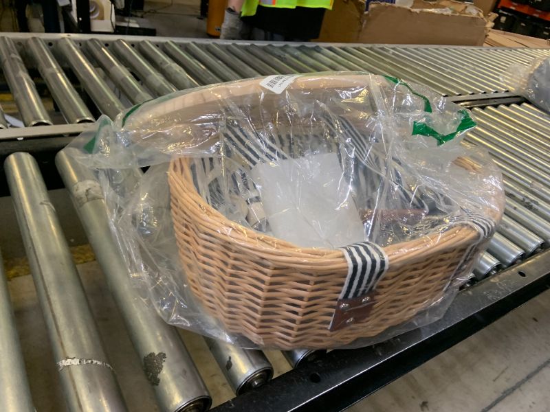 Photo 1 of STBoo Picnic Basket for 2 - Wicker Picnic Set with Wine Table | Willow Basket Kit with Insulated Cooler Bag for Camping, Outdoor, Christmas, Party (Stripe)