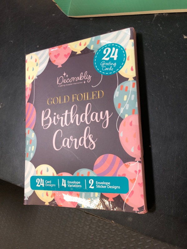 Photo 1 of Decorably 24 Pack Gold Foiled 6x4in Happy Birthday Cards with Envelopes and Stickers, 24 Assorted Designs Blank Birthday Cards with Envelopes